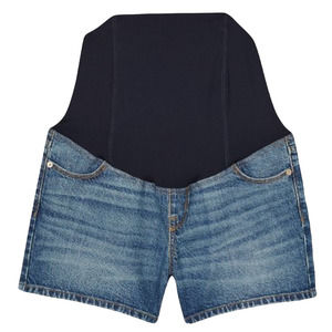 Isabel Maternity NWT Crossover Panel Midi Jean Shorts Size 4 Medium Wash Blue